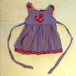 Blue checked dress with red anchor